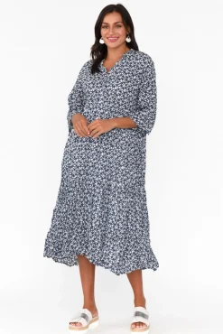Cotton Dresses<Namastai Anniston Navy Flower Cotton Tiered Dress