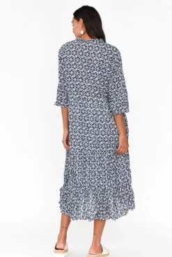 Cotton Dresses<Namastai Anniston Navy Flower Cotton Tiered Dress