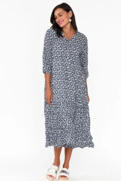 Cotton Dresses<Namastai Anniston Navy Flower Cotton Tiered Dress