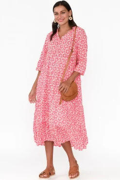 Cotton Dresses<Namastai Anniston Red Flower Cotton Tiered Dress