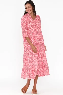 Cotton Dresses<Namastai Anniston Red Flower Cotton Tiered Dress