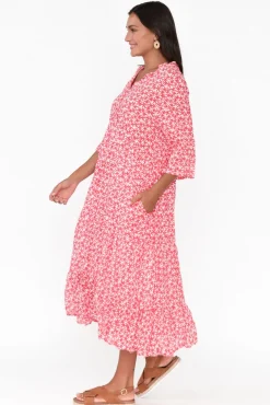 Cotton Dresses<Namastai Anniston Red Flower Cotton Tiered Dress
