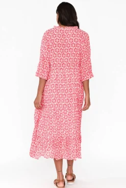 Cotton Dresses<Namastai Anniston Red Flower Cotton Tiered Dress