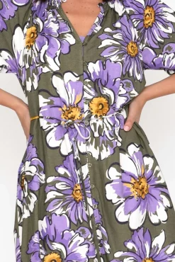 Linen Dresses<Elm Antelle Khaki Blossom Linen Blend Dress