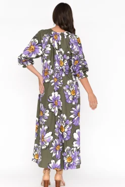 Linen Dresses<Elm Antelle Khaki Blossom Linen Blend Dress