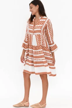 Cotton Dresses<Joop u0026 Gypsy Antonia Rust Embroidered Cotton Dress