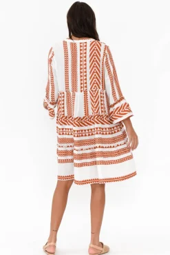 Cotton Dresses<Joop u0026 Gypsy Antonia Rust Embroidered Cotton Dress