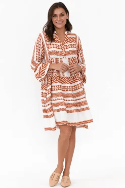 Cotton Dresses<Joop u0026 Gypsy Antonia Rust Embroidered Cotton Dress