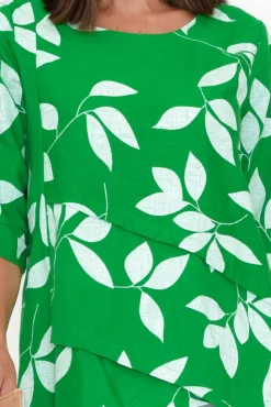 Linen Tops<Ruby Rain Anya Green Flower Linen Cotton Top