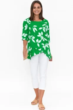 Linen Tops<Ruby Rain Anya Green Flower Linen Cotton Top