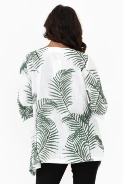 Linen Tops<Ruby Rain Anya Green Palm Linen Cotton Top