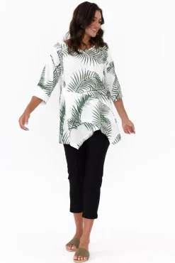 Linen Tops<Ruby Rain Anya Green Palm Linen Cotton Top