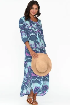 Cotton Dresses<One Summer Apia Blue Swirl Cotton Maxi Dress