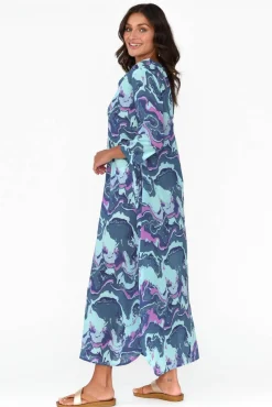 Cotton Dresses<One Summer Apia Blue Swirl Cotton Maxi Dress