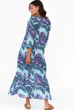 Cotton Dresses<One Summer Apia Blue Swirl Cotton Maxi Dress