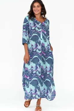 Cotton Dresses<One Summer Apia Blue Swirl Cotton Maxi Dress