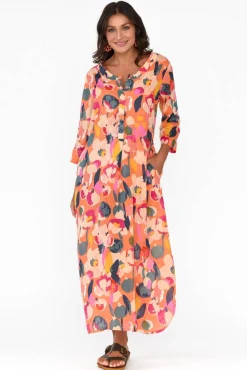Maxi Dresses<One Summer Apia Coral Blossom Cotton Maxi Dress