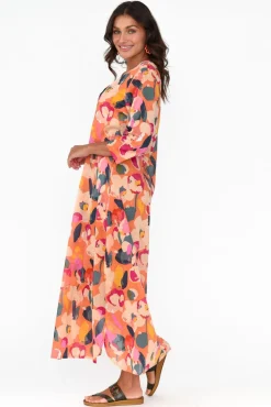 Maxi Dresses<One Summer Apia Coral Blossom Cotton Maxi Dress