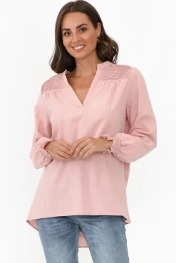 Sleeved Tops<Cali and Co April Blush Cotton V Neck Top