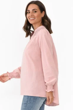 Sleeved Tops<Cali and Co April Blush Cotton V Neck Top