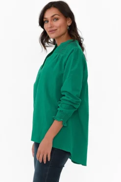 Cotton Tops<Cali and Co April Green Cotton V Neck Top