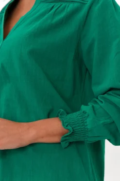 Cotton Tops<Cali and Co April Green Cotton V Neck Top