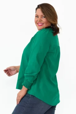 Cotton Tops<Cali and Co April Green Cotton V Neck Top