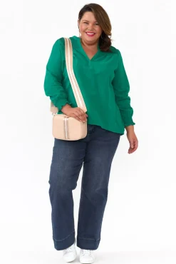 Cotton Tops<Cali and Co April Green Cotton V Neck Top