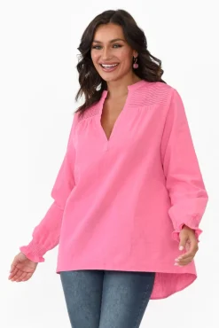 Cotton Tops<Cali and Co April Pink Cotton V Neck Top