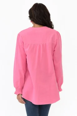 Cotton Tops<Cali and Co April Pink Cotton V Neck Top