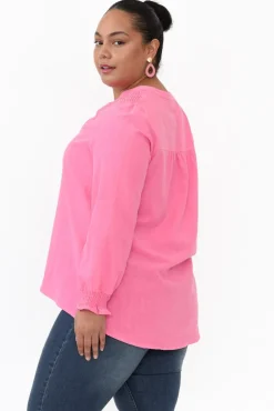 Cotton Tops<Cali and Co April Pink Cotton V Neck Top