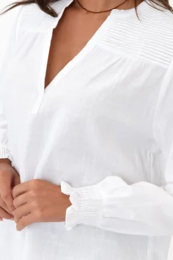 Sleeved Tops<Cali and Co April White Cotton V Neck Top