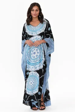 Maxi Dresses<Red Lotus Aqua Sequin Maxi Kaftan