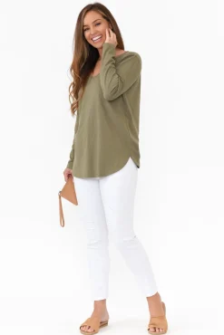 Cotton Tops<Cafe Latte Archer Khaki Cotton Long Sleeve Top