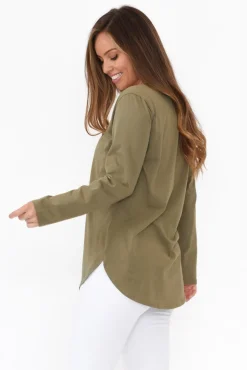 Cotton Tops<Cafe Latte Archer Khaki Cotton Long Sleeve Top
