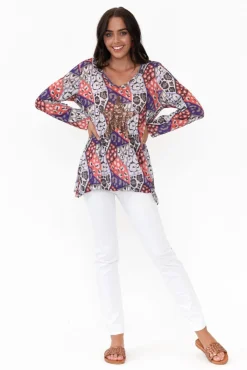 Sleeved Tops<Cafe Latte Archie Purple Geo Sequin Top