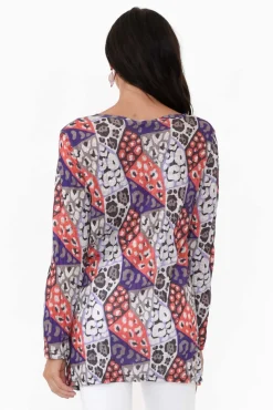 Sleeved Tops<Cafe Latte Archie Purple Geo Sequin Top