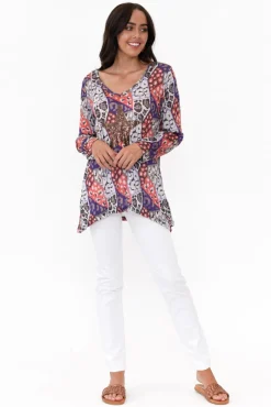 Sleeved Tops<Cafe Latte Archie Purple Geo Sequin Top