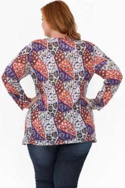 Sleeved Tops<Cafe Latte Archie Purple Geo Sequin Top