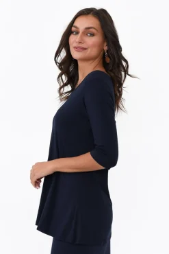 Sleeved Tops<Lou Lou Aretha Navy Bamboo Top