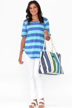 Cotton Tops<Betty Basics Ariana Aqua Stripe Cotton Tee