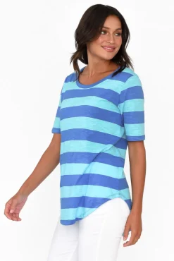 Cotton Tops<Betty Basics Ariana Aqua Stripe Cotton Tee