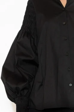 Cotton Tops<Foil Arlo Black Shirred Cotton Shirt