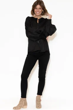 Cotton Tops<Foil Arlo Black Shirred Cotton Shirt