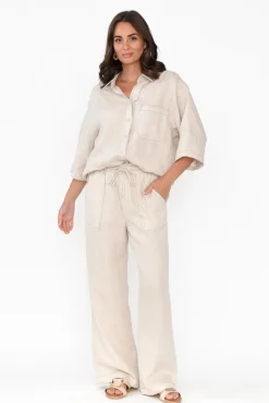 Linen Tops<Label Of Love Armida Beige Linen Shirt