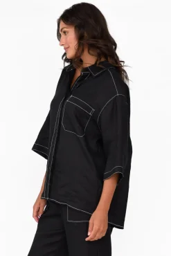 Linen Tops<Label Of Love Armida Black Linen Shirt