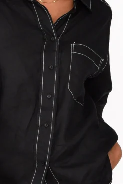 Linen Tops<Label Of Love Armida Black Linen Shirt