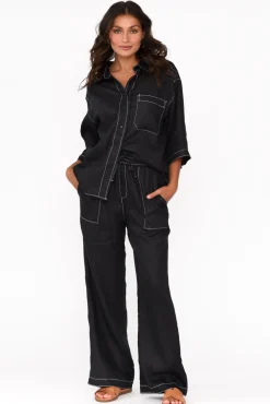 Linen Tops<Label Of Love Armida Black Linen Shirt