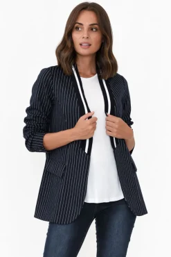Jackets<Clarity Ascot Navy Stripe Jacket