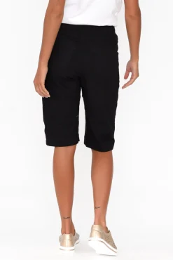 Shorts<Cafe Latte Asha Black Cotton Blend Drawstring Short